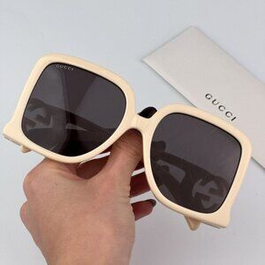 Gucci GG1326S 009 BRAND NEW Sunglasses Ivory Grey Mirror Oversized Square Women